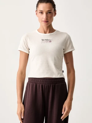 New Balance T-shirt damski bawełniany z elastanem beżowy