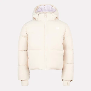 New Balance Wide Baffle Puffer Coat uniseks Kurtki puchowe beż rozmiar Odzież
