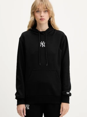 New Era bluza damska kolor czarny z kapturem z aplikacją 60684415