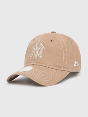 New Era czapka z daszkiem bawełniana 9Forty New York Yankees kolor beżowy z aplikacją 60434986