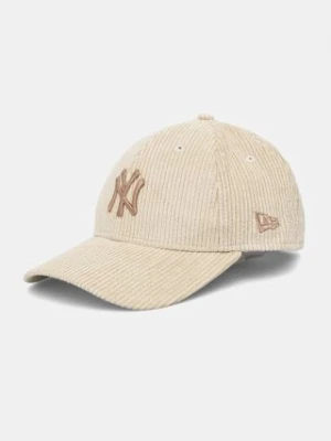 New Era czapka z daszkiem bawełniana CORD 9FORTY® NEW YORK YANKEES kolor beżowy z aplikacją 60565252