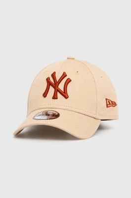 New Era czapka z daszkiem bawełniana dziecięca NEW YORK YANKEES kolor beżowy z aplikacją