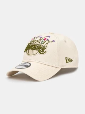 New Era czapka z daszkiem bawełniana FLOWER ICON 9FORTY® LOS ANGELES LAKERS kolor beżowy wzorzysta 60565520