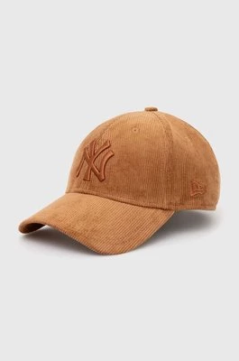 New Era czapka z daszkiem sztruksowa kolor brązowy z aplikacją NEW YORK YANKEES