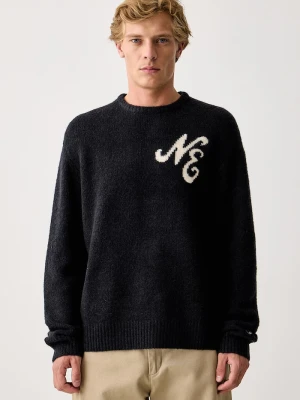 New Era sweter z dodatkiem wełny granatowy