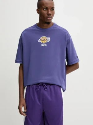 New Era t-shirt bawełniany Lakers męski kolor fioletowy z aplikacją 60596460
