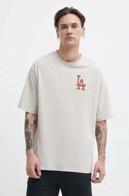New Era t-shirt bawełniany męski kolor beżowy z aplikacją LOS ANGELES DODGERS