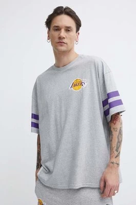 New Era t-shirt bawełniany męski kolor szary z nadrukiem LOS ANGELES LAKERS