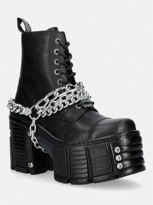 New Rock botki na słupku damskie skórzane ITALI NEGRO, TOWER MAX + TORNILLO AD-2984 czarny