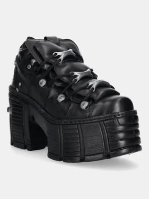 New Rock botki skórzane CRUST NEGRO damskie kolor czarny na słupku M-TM106-C2