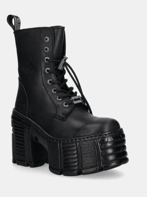 New Rock botki skórzane CRUST NEGRO, TOWER MAX damskie kolor czarny na słupku M-TM001-C2