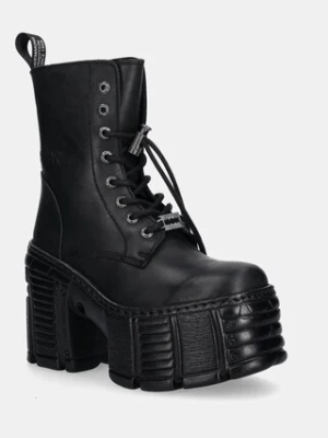 New Rock botki skórzane CRUST NEGRO, TOWER MAX damskie kolor czarny na słupku M-TM001-C2