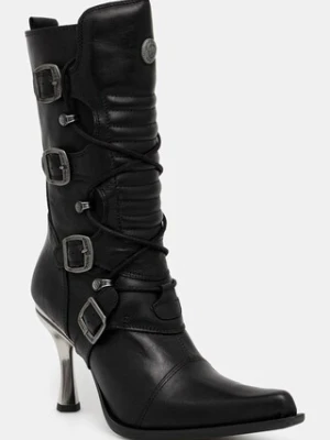 New Rock botki skórzane damskie kolor czarny na szpilce M-9373-S2