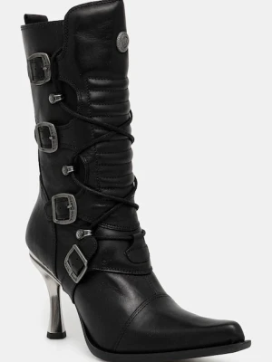 New Rock botki skórzane damskie kolor czarny na szpilce M-9373-S2
