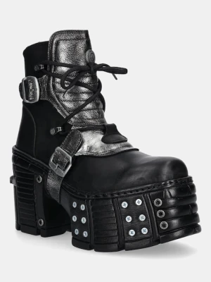 New Rock botki skórzane ITALI NEGRO BOX PLANE damskie kolor czarny na słupku M-TM004-C3