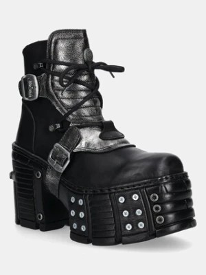 New Rock botki skórzane ITALI NEGRO BOX PLANE damskie kolor czarny na słupku M-TM004-C3