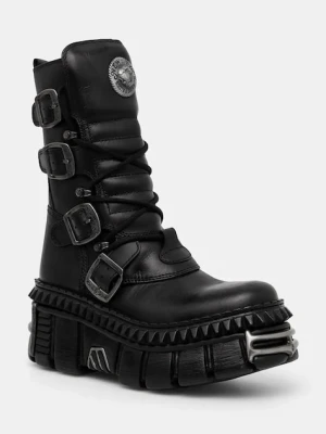New Rock botki skórzane ITALI NEGRO NOMADA + TOWER CASCO + ACERO PICOS kolor czarny na platformie M-WALL373-S10
