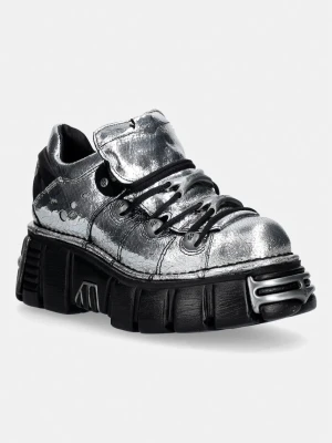 New Rock CRACK ESPEJO PLATA ANTE + IMPERFECT TOWER NEGRO TORNILLOS buty na platformie damskie skórzane