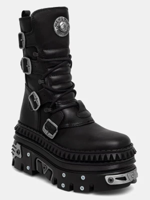 New Rock CRUST NEGRO NEGRO + IMPERFECT REACTOR NEGRO TORNILLOS workery damskie skórzane