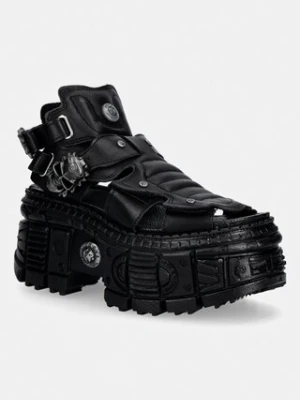 New Rock ITALI NEGRO, TANK CASCO NEGRO PIN LATERA sandały damskie skórzane