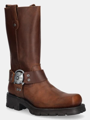 New Rock kozaki skórzane Alaska Cuero, Motorcycle Marron damskie kolor brązowy na płaskim obcasie M-7610-C2