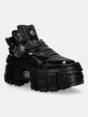 New Rock sandały damskie skórzane ITALI NEGRO, TANK CASCO NEGRO PIN LATERA