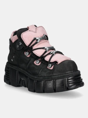 New Rock sneakersy nubukowe Nobuck Negro + Nobuck Rosa + Tower Negro Lateral