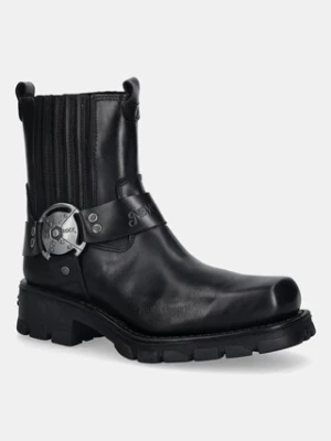 New Rock sztyblety skórzane Itali Negro, Motorcycle Negro damskie kolor czarny na płaskim obcasie M-7605-S1