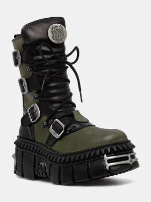 New Rock workery damskie skórzane NOMADA VERDE + CRUST NEGRO + IMPERFECT TOWER NEGRO TORNILLOS zielony