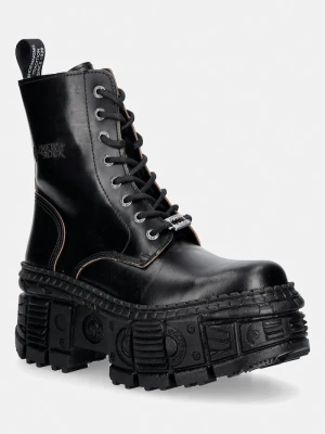 New Rock workery na platformie damskie skórzane ANTIK NEGRO REVES CUERO czarny