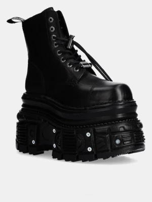 New Rock workery skórzane CRUST NEGRO + TANK NEGRO TORNILLOS E-34 damskie kolor czarny na platformie M-MILI083CCT-C4