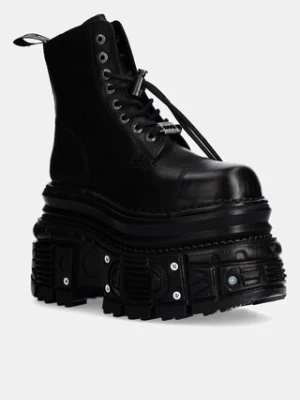 New Rock workery skórzane CRUST NEGRO + TANK NEGRO TORNILLOS E-34 damskie kolor czarny na platformie M-MILI083CCT-C4