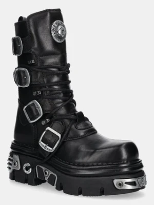 New Rock workery skórzane damskie kolor czarny na platformie M-373-S4