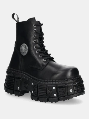 New Rock workery skórzane ITALI NEGRO GRUESO, TANK CASCO NEGRO TORNILLOS damskie kolor czarny na płaskim obcasie M-OVERZTANK001-C1