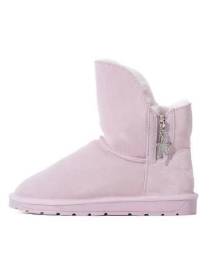 NICEBAY Skórzane botki zimowe "Pompon" w kolorze jasnoróżowym rozmiar: 38