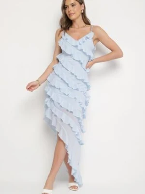 Niebieska Asymetryczna Sukienka Ozdobiona Falbankami Linariela elsa.m by may