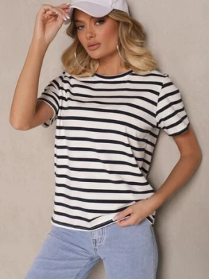 Niebieska Bawełniana Bluzka Ozdobiona Paskami Nalendra defox