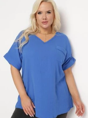 Niebieska Bawełniana Bluzka z Kieszonką na Boku Quilea christy