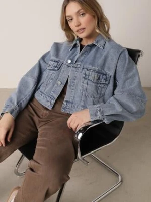 Niebieska Bawełniana Jeansowa Kurtka o Krótkim Kroju Bomberki Zinelle