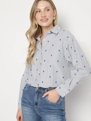 Niebieska Bawełniana Koszula w Paski i Serduszka Fennissa