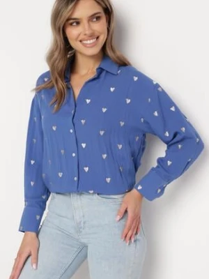 Niebieska Bawełniana Koszula z Lnem o Klasycznym Fasonie Tallriel melya by melody