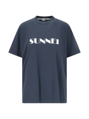 Niebieska Bawełniana Koszulka z Logo Sunnei