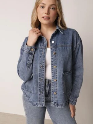 Niebieska Bawełniana Kurtka Jeansowa o Koszulowym Kroju z Kieszeniami Senryss melya by melody