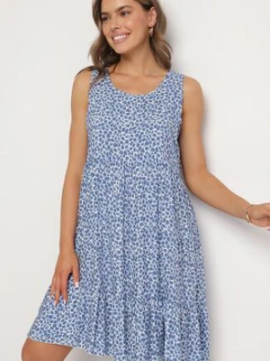 Niebieska Bawełniana Sukienka Bez Rękawów w Kolorowe Plamki Nattelle defox