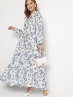 Niebieska Bawełniana Sukienka o Rozkloszowanym Kroju w Kwiaty Efadora elsa.m by may