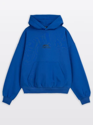 Niebieska bluza BOXY z kapturem z minimalistycznym nadrukiem Reporter