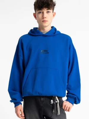 Niebieska bluza BOXY z kapturem z minimalistycznym nadrukiem Reporter