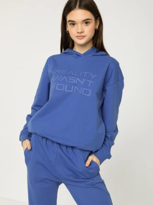 Niebieska bluza dresowa z kapturem i nadrukiem Reporter