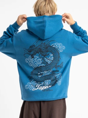 Niebieska bluza REGULAR z autorską grafiką z tyłu Reporter