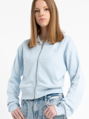 Niebieska bluza CROPPED z kapturem z minimalistycznym nadrukiem Reporter